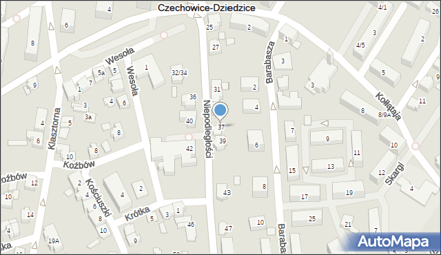 Czechowice-Dziedzice, Niepodległości, 37, mapa Czechowic-Dziedzic