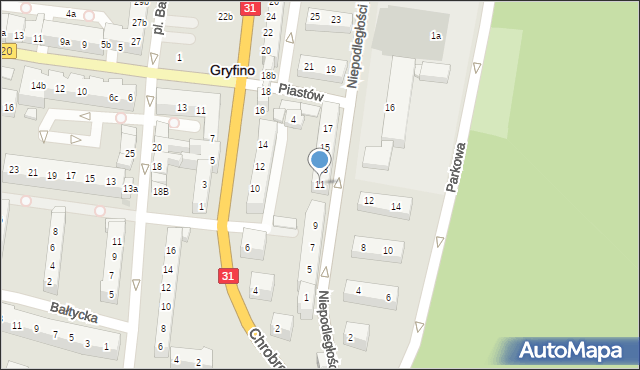 Gryfino, Niepodległości, 11, mapa Gryfino