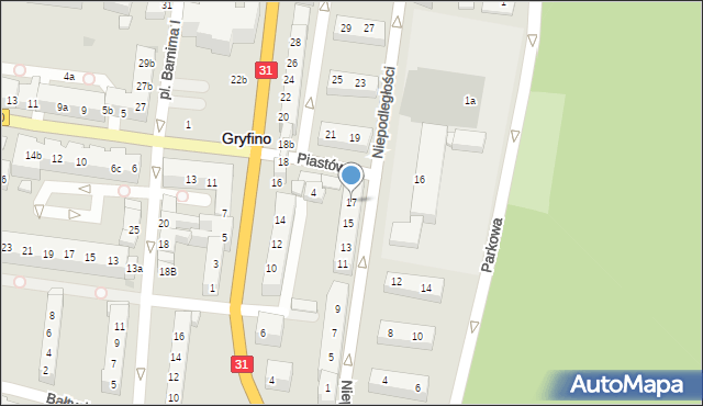 Gryfino, Niepodległości, 17, mapa Gryfino