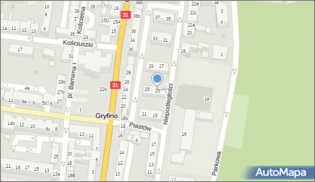 Gryfino, Niepodległości, 23, mapa Gryfino