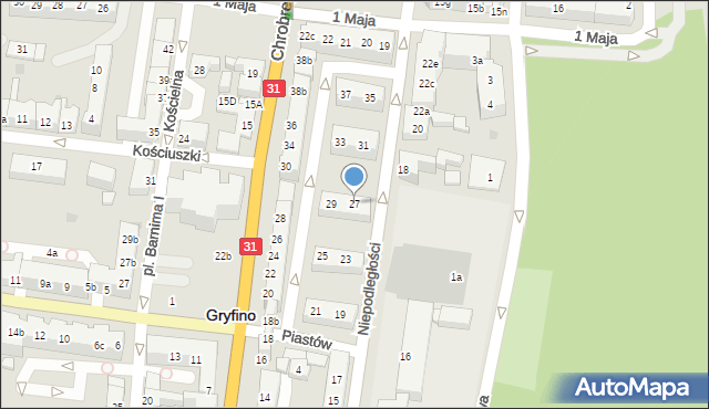 Gryfino, Niepodległości, 27, mapa Gryfino