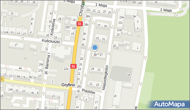 Gryfino, Niepodległości, 29, mapa Gryfino