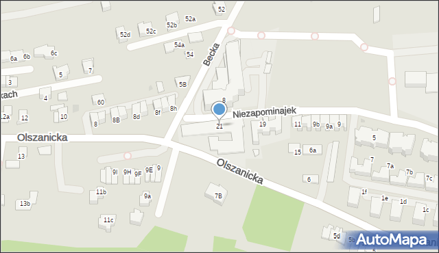 Kraków, Niezapominajek, 21, mapa Krakowa