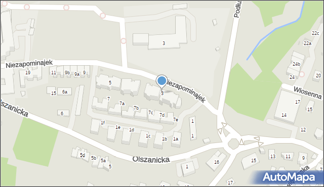 Kraków, Niezapominajek, 3, mapa Krakowa