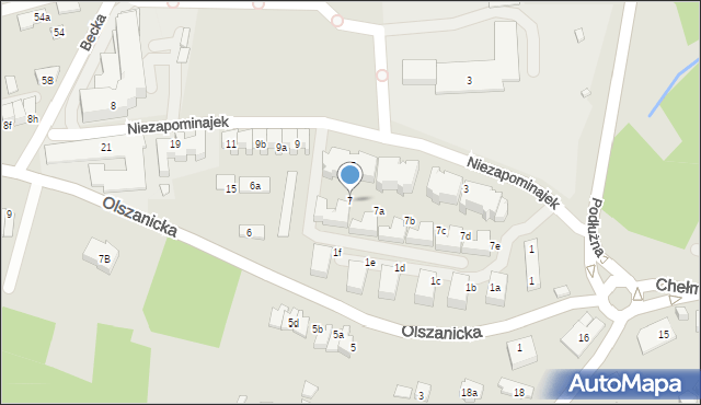 Kraków, Niezapominajek, 7, mapa Krakowa