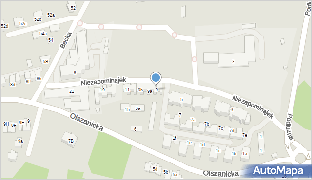 Kraków, Niezapominajek, 9, mapa Krakowa