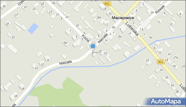 Maciejowice, Niecała, 17, mapa Maciejowice