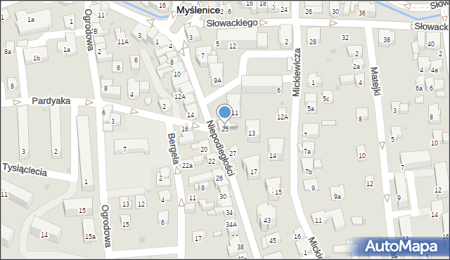 Myślenice, Niepodległości, 25, mapa Myślenice