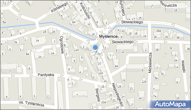 Myślenice, Niepodległości, 6, mapa Myślenice