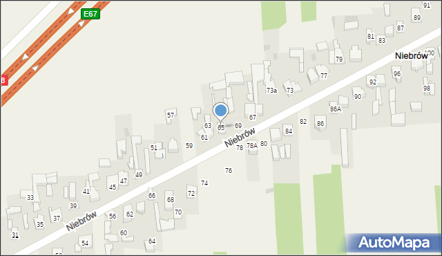 Niebrów, Niebrów, 65, mapa Niebrów