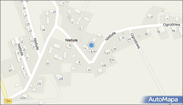 Niebyła, Niebyła, 5, mapa Niebyła