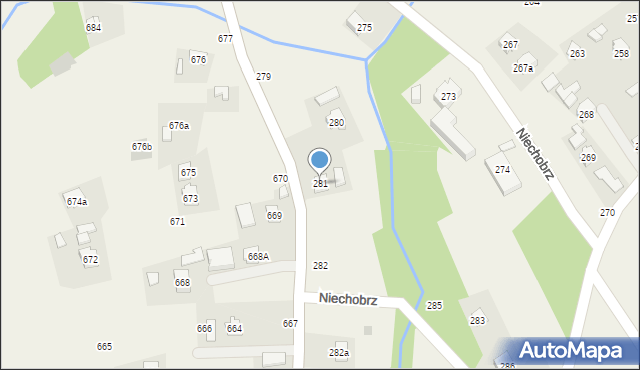 Niechobrz, Niechobrz, 281, mapa Niechobrz