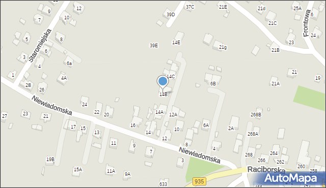 Rybnik, Niewiadomska, 14B, mapa Rybnika