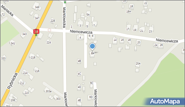 Rybnik, Niemcewicza Juliana Ursyna, 6A, mapa Rybnika