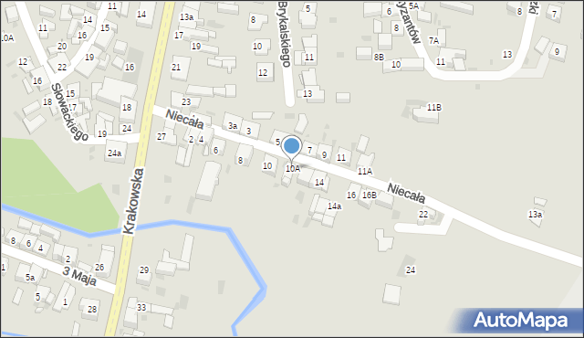 Słomniki, Niecała, 10A, mapa Słomniki