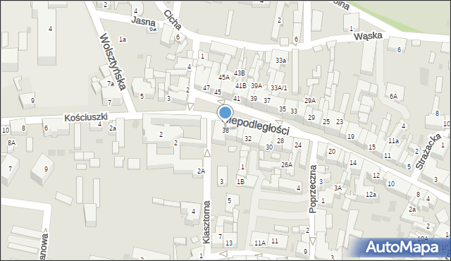 Wschowa, Niepodległości, 38, mapa Wschowa