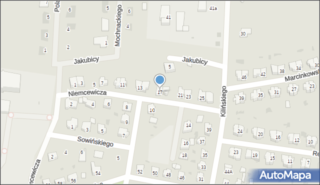 Żary, Niemcewicza Juliana Ursyna, 17, mapa Żary