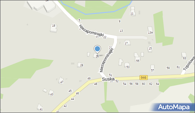 Żywiec, Niezapominajki, 26, mapa Żywiec