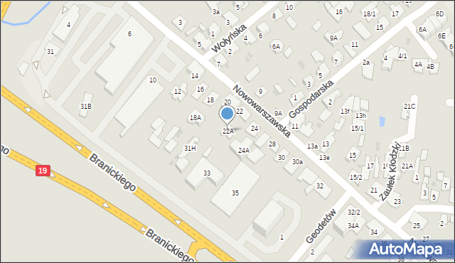 Białystok, Nowowarszawska, 22A, mapa Białegostoku