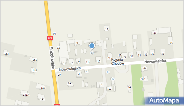 Chodów, Nowowiejska, 13, mapa Chodów