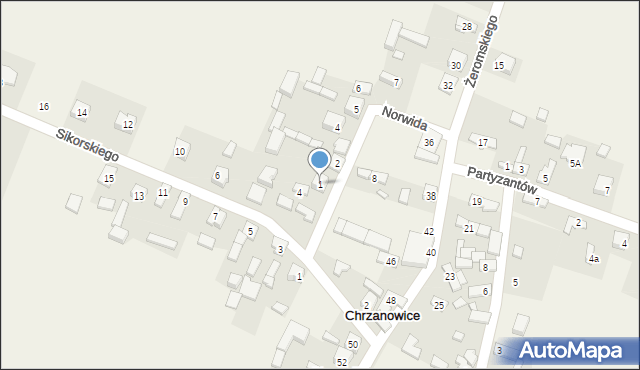 Chrzanowice, Norwida Cypriana Kamila, 1, mapa Chrzanowice