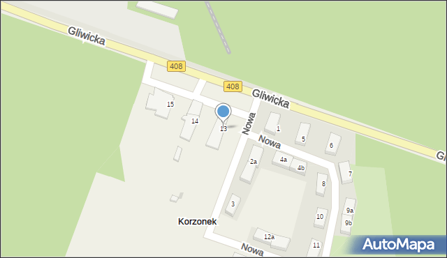 Korzonek, Nowa, 13, mapa Korzonek