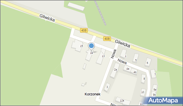 Korzonek, Nowa, 14, mapa Korzonek