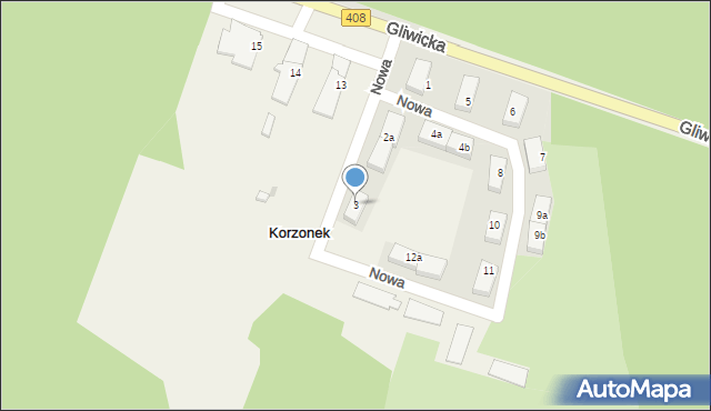 Korzonek, Nowa, 3, mapa Korzonek