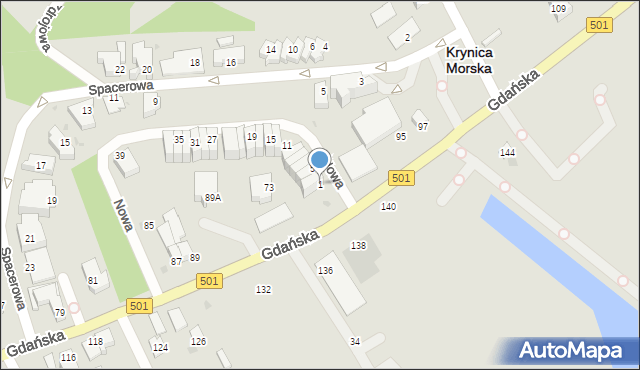 Krynica Morska, Nowa, 1, mapa Krynica Morska