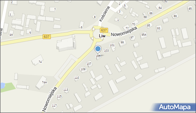 Liw, Nowomiejska, 105, mapa Liw