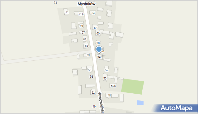 Mysłaków, Nowowiejska, 54, mapa Mysłaków