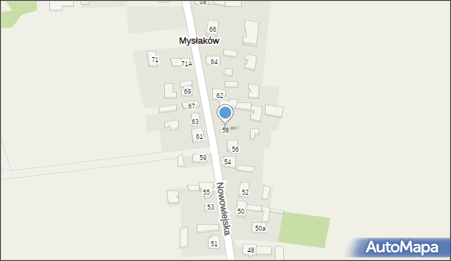 Mysłaków, Nowowiejska, 58, mapa Mysłaków