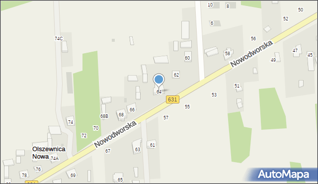 Olszewnica Nowa, Nowodworska, 64, mapa Olszewnica Nowa