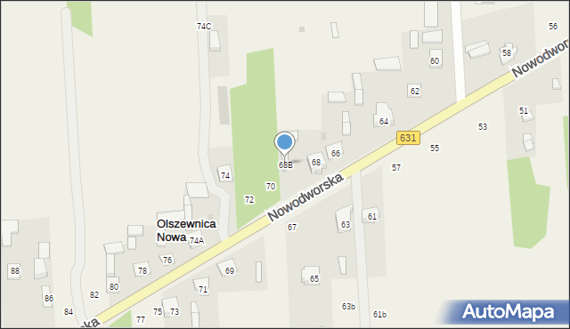 Olszewnica Nowa, Nowodworska, 68B, mapa Olszewnica Nowa