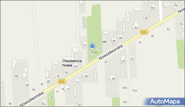 Olszewnica Nowa, Nowodworska, 72, mapa Olszewnica Nowa