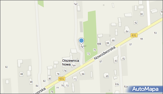 Olszewnica Nowa, Nowodworska, 74b, mapa Olszewnica Nowa