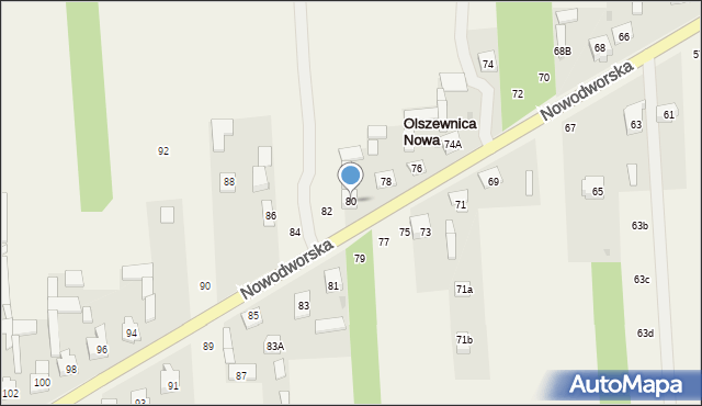 Olszewnica Nowa, Nowodworska, 80, mapa Olszewnica Nowa
