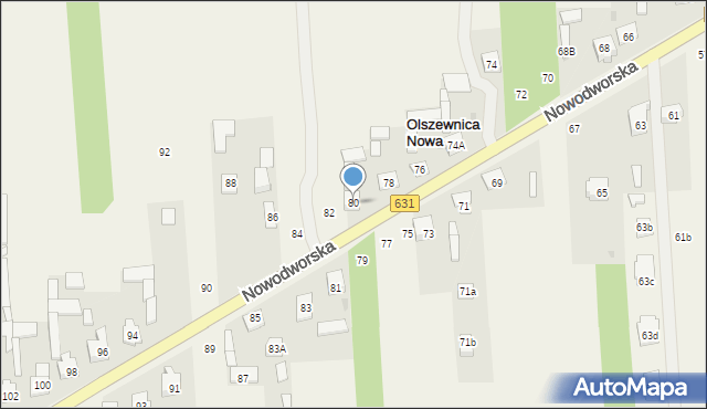 Olszewnica Nowa, Nowodworska, 80, mapa Olszewnica Nowa