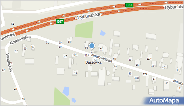 Piotrków Trybunalski, Nowowiejska, 54, mapa Piotrków Trybunalski