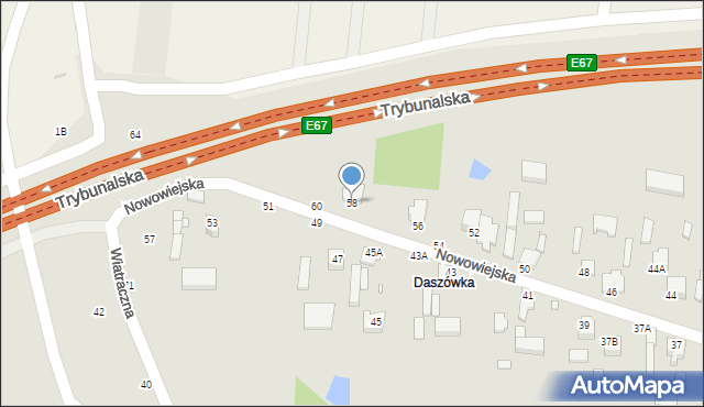 Piotrków Trybunalski, Nowowiejska, 58, mapa Piotrków Trybunalski