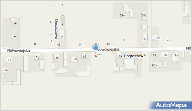 Pogroszew, Nowowiejska, 63, mapa Pogroszew