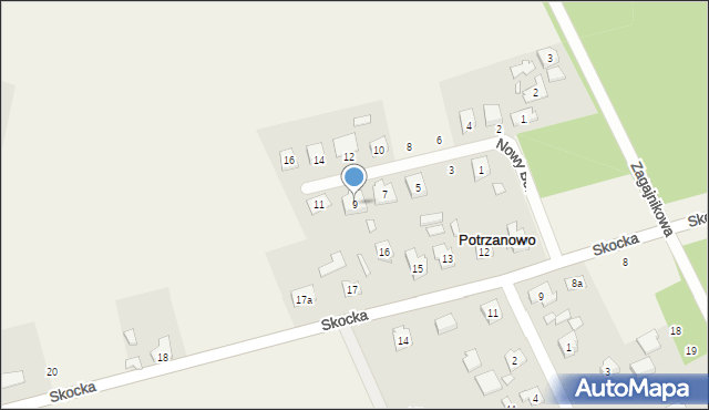 Potrzanowo, Nowy Borówiec, 9, mapa Potrzanowo
