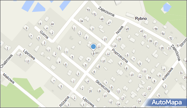 Rybno, Nowa, 9, mapa Rybno