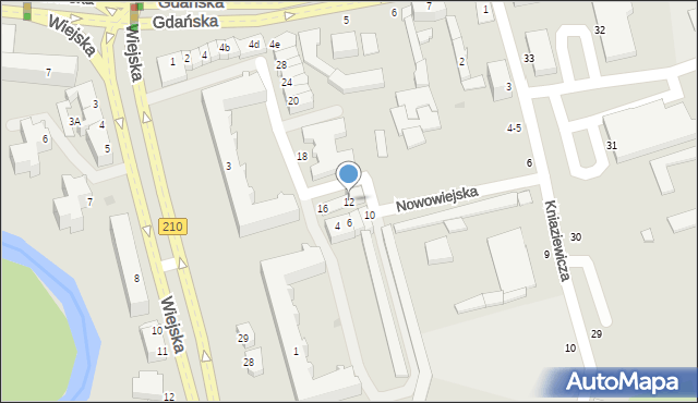 Słupsk, Nowowiejska, 12, mapa Słupska