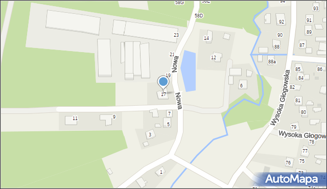 Wysoka Głogowska, Nowa, 17, mapa Wysoka Głogowska