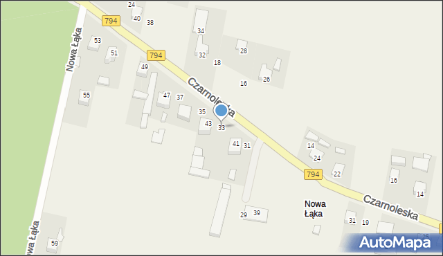 Zabagnie, Nowa Łąka, 33, mapa Zabagnie