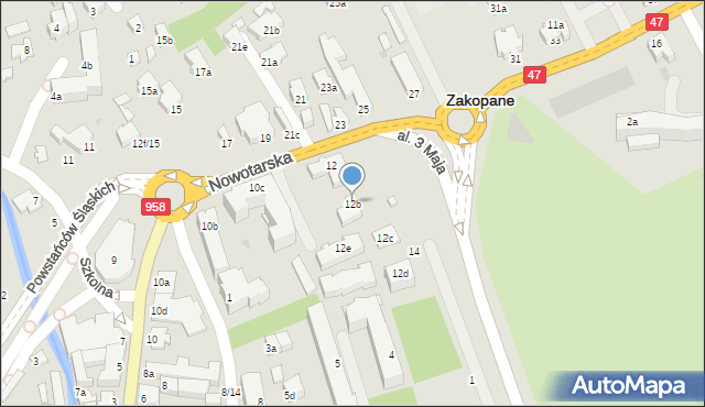 Zakopane, Nowotarska, 12b, mapa Zakopanego