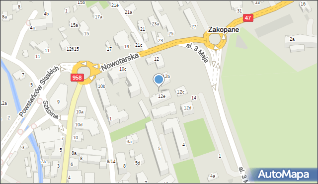 Zakopane, Nowotarska, 12f, mapa Zakopanego