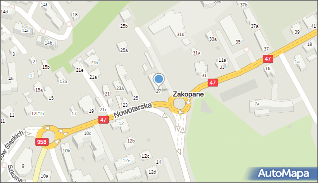 Zakopane, Nowotarska, 27, mapa Zakopanego