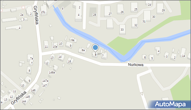 Szczecin, Nurkowa, 8, mapa Szczecina